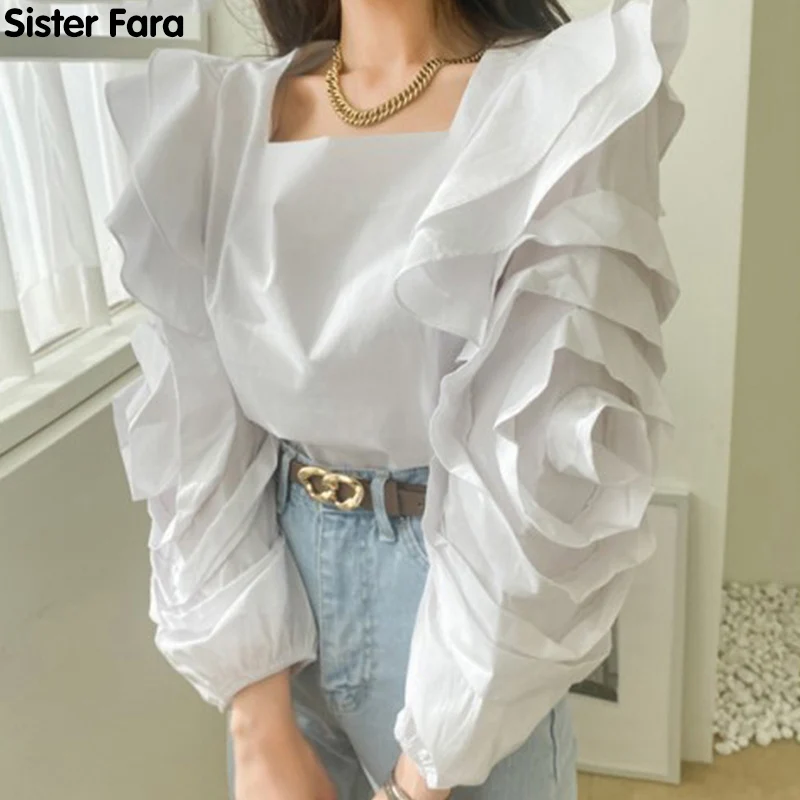 Женская рубашка с пышными рукавами Sister Fara, повседневная однотонная блузка свободного кроя с круглым вырезом и оборками, лето 2021
Женская рубашка с пышными рукавами Sister Fara, повседневная однотонная блузка свободного кроя с круглым вырезом и оборками, лето 2021
