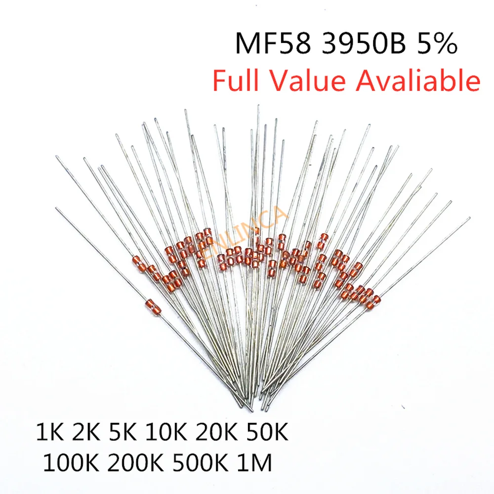 10Value kit 10value*10=100pcs Thermal Resistor NTC MF58 1K 2K 5K 10K 20K 50K 100K 200K 500K 1M 5% 3950B ohm R Thermistor Sensor
10Value kit 10value*10=100pcs Thermal Resistor NTC MF58 1K 2K 5K 10K 20K 50K 100K 200K 500K 1M 5% 3950B ohm R Thermistor Sensor