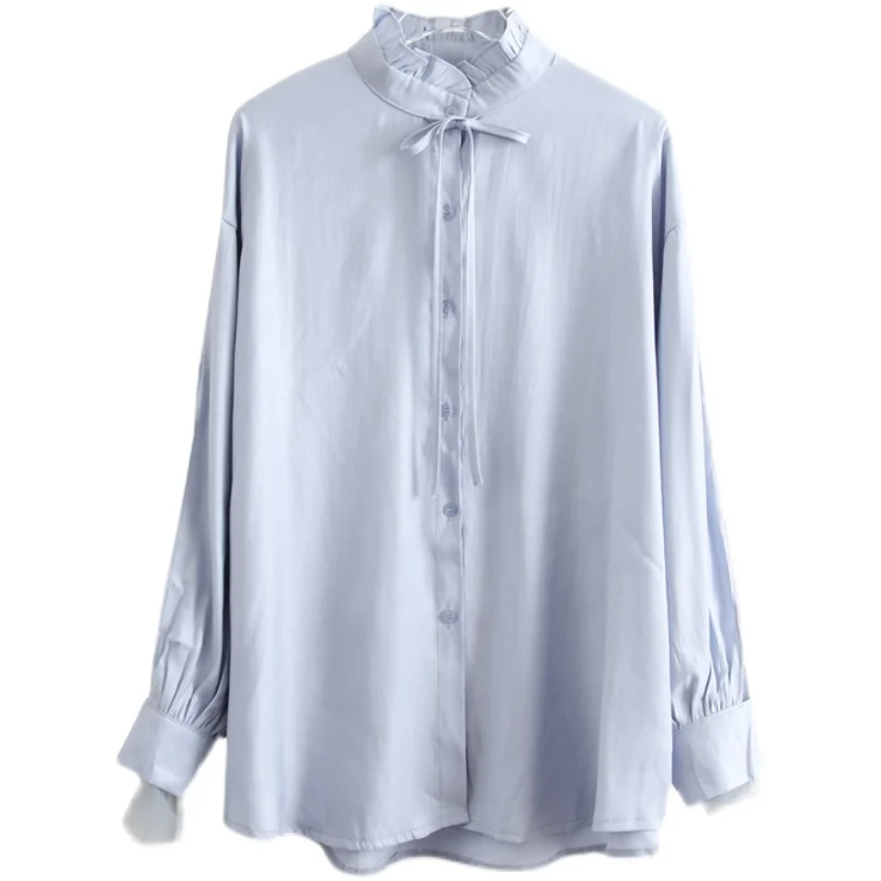 2021 spring Korean women's solid color lace stitching half high collar solid color long sleeve shirt shirt women JXMYY 
2021 spring Korean women's solid color lace stitching half high collar solid color long sleeve shirt shirt women JXMYY