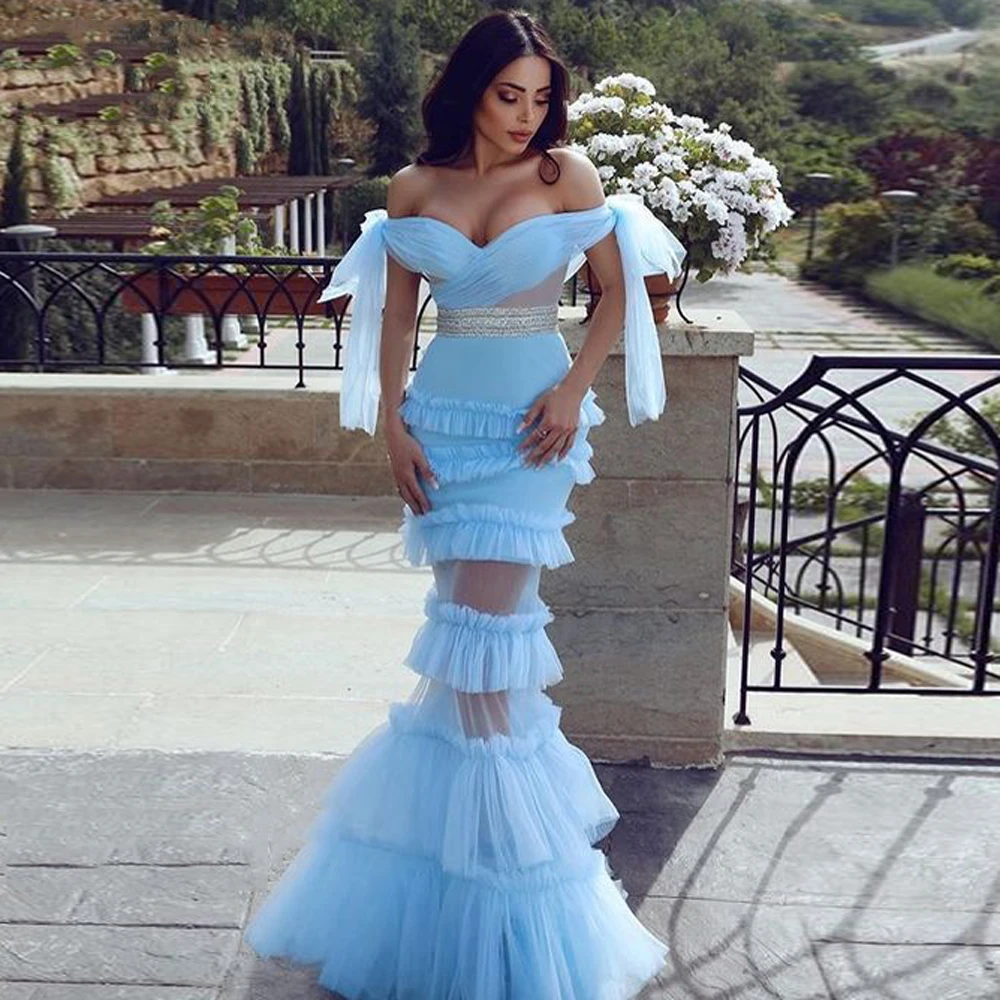 2020 New Arrival Sky Blue Mermaid Tulle Prom Gowns Ruffles Tiered See Thru Sexy Long Summer Women Dresses To Party
2020 New Arrival Sky Blue Mermaid Tulle Prom Gowns Ruffles Tiered See Thru Sexy Long Summer Women Dresses To Party