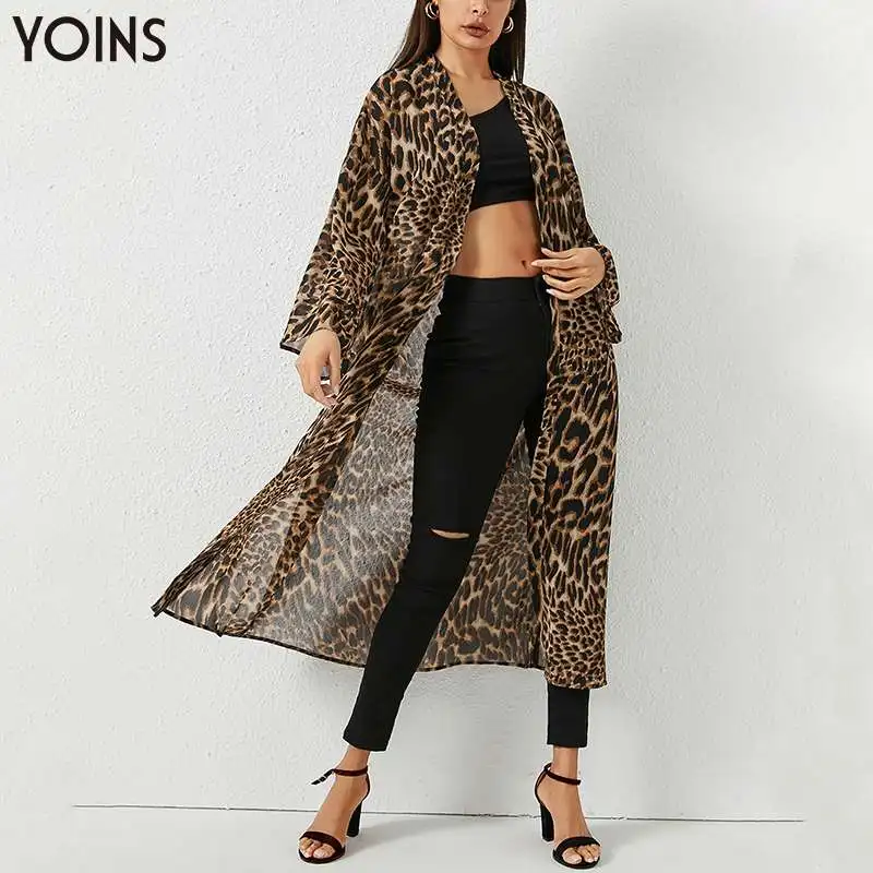 

YOINS New Fashion Autumn Women Leopard Kimono Cardigan Open Front Long Sleeve Long Knitted Sweaters Pull Femme