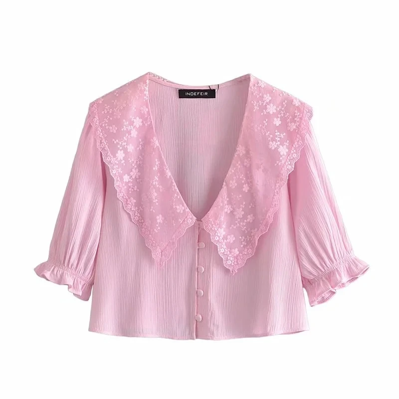 Za Pink Blouses Women 2021 Floral Embroidered Crop Top Woman Chic Short Puff Sleeve Summer Blouse Female Button Up Shirt
Za Pink Blouses Women 2021 Floral Embroidered Crop Top Woman Chic Short Puff Sleeve Summer Blouse Female Button Up Shirt