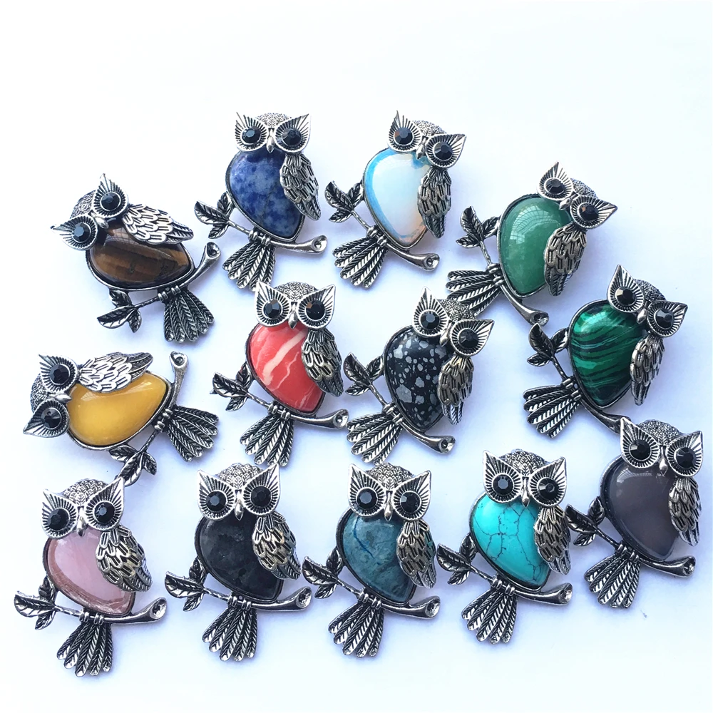 New Hot Fashion Vintage Silver Plated Owl Cute Natural Stone Pendants Tiger Eye Onyx Opal for Jewelry Making Wholesale Lot 12pcs
New Hot Fashion Vintage Silver Plated Owl Cute Natural Stone Pendants Tiger Eye Onyx Opal for Jewelry Making Wholesale Lot 12pcs