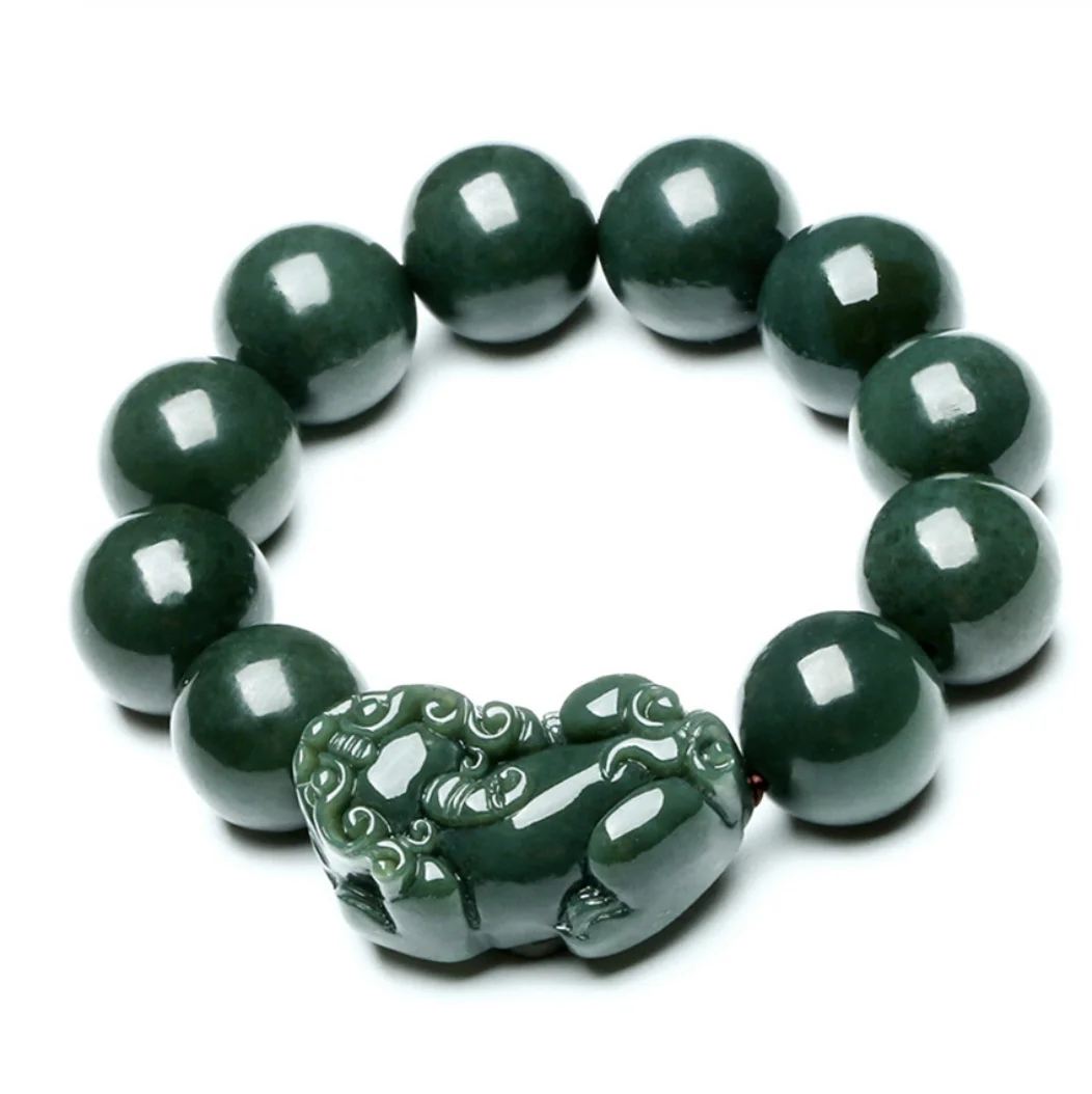 

DropShipping Natural XinJiang HeTian Qing Jade Bracelets Lucky Amulet Round Beads Brave Troops Bracelet & bangles For Women Men