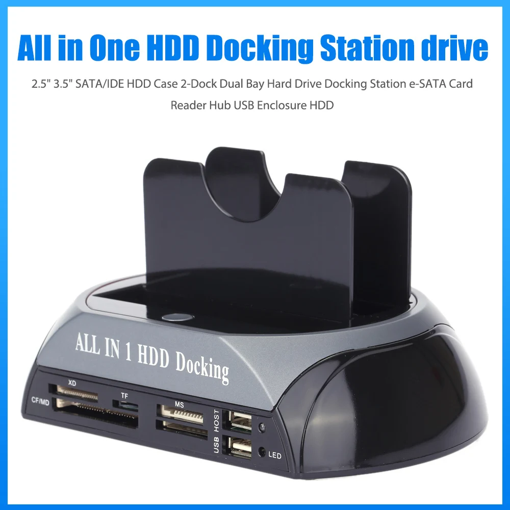 

2.5/3.5 Inch SATA/IDE HDD Case 2-Dock Dual Bay Hard Drive Docking Station e-SATA Card Reader Hub USB Enclosure HDD US