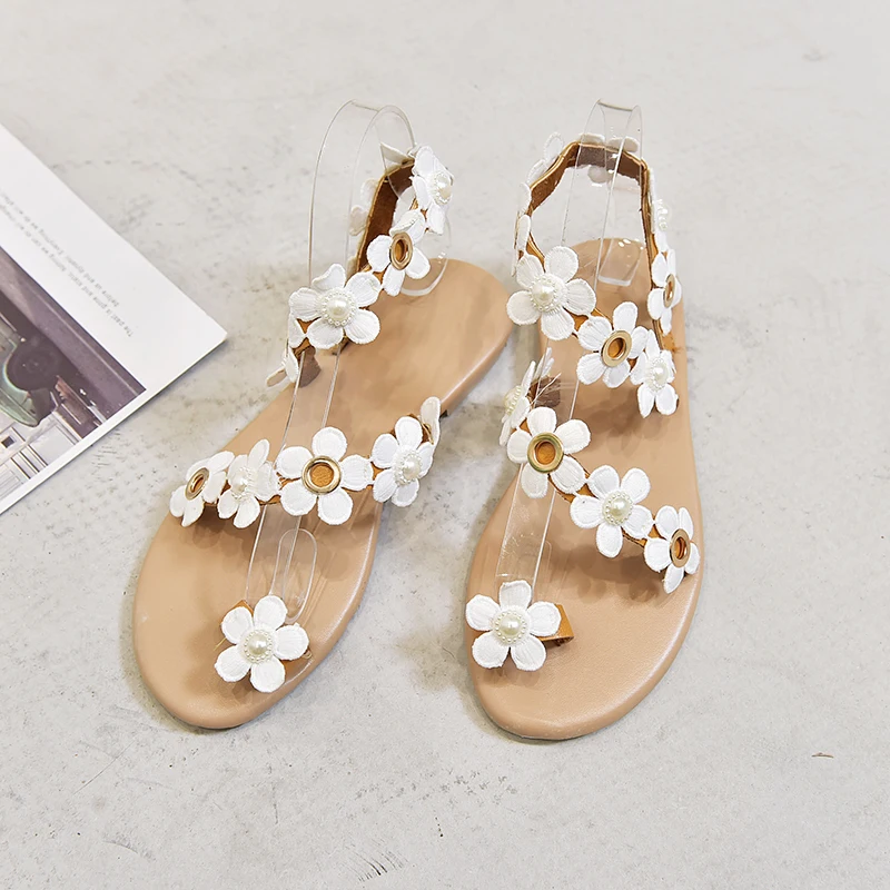Sandals Women Beach Shoes Bohemian Flower Flat Clip Toe Roman Big Size 35-43 | Спорт и развлечения