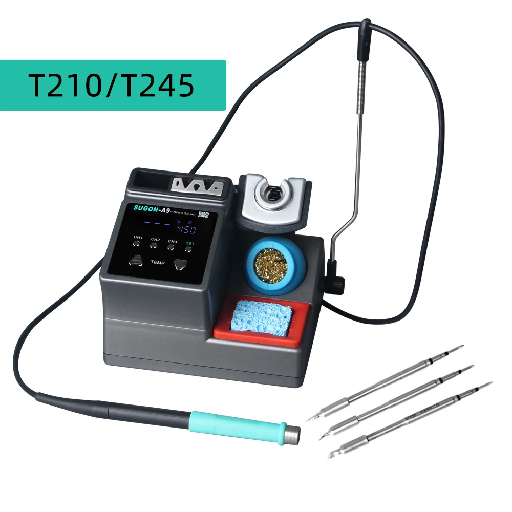 SUGON-A9 Soldering Station Compatible JBC Soldering Iron Tips T210/T245/T115 Handle Lead-free Electronic Welding Rework Station
SUGON-A9 Soldering Station Compatible JBC Soldering Iron Tips T210/T245/T115 Handle Lead-free Electronic Welding Rework Station