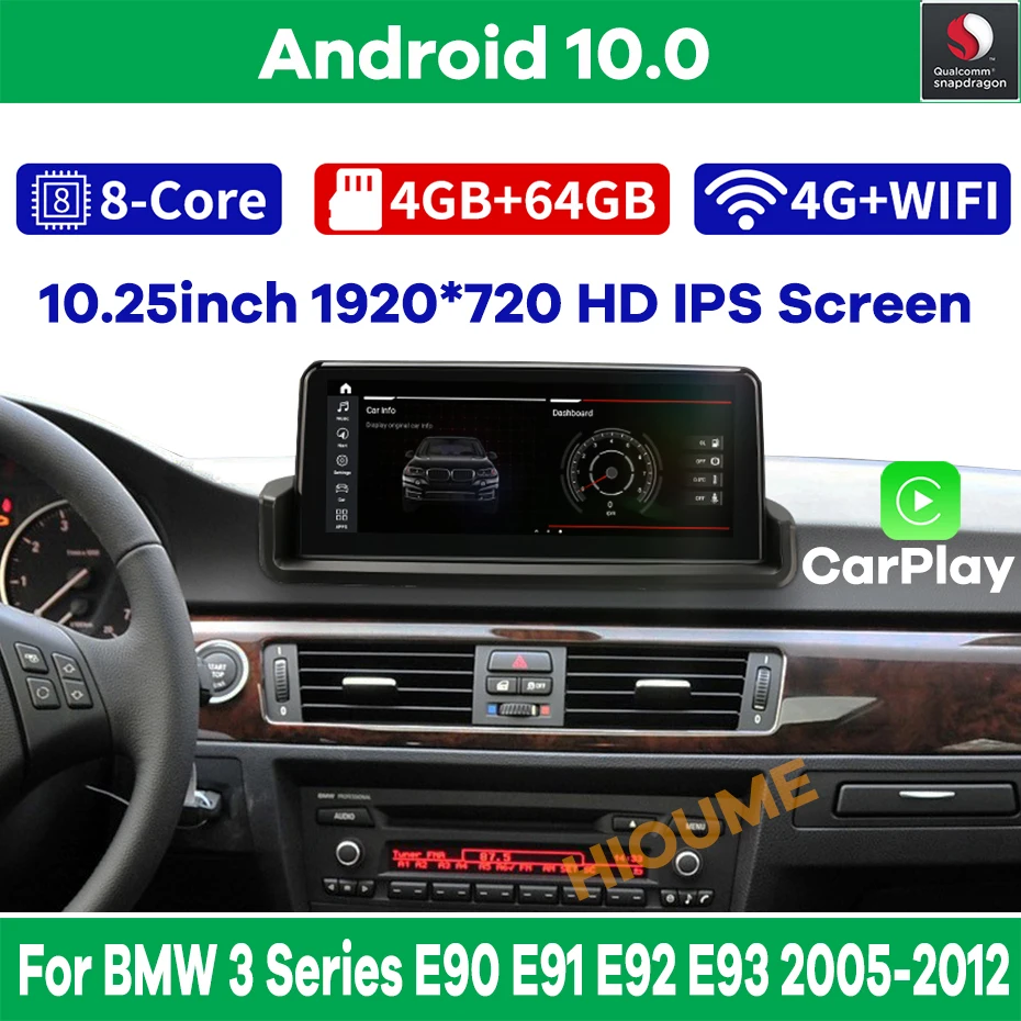 Автомобильный мультимедийный плеер 10 25 дюйма Snapdragon Android 0 GPS радио для BMW 3 серии E90