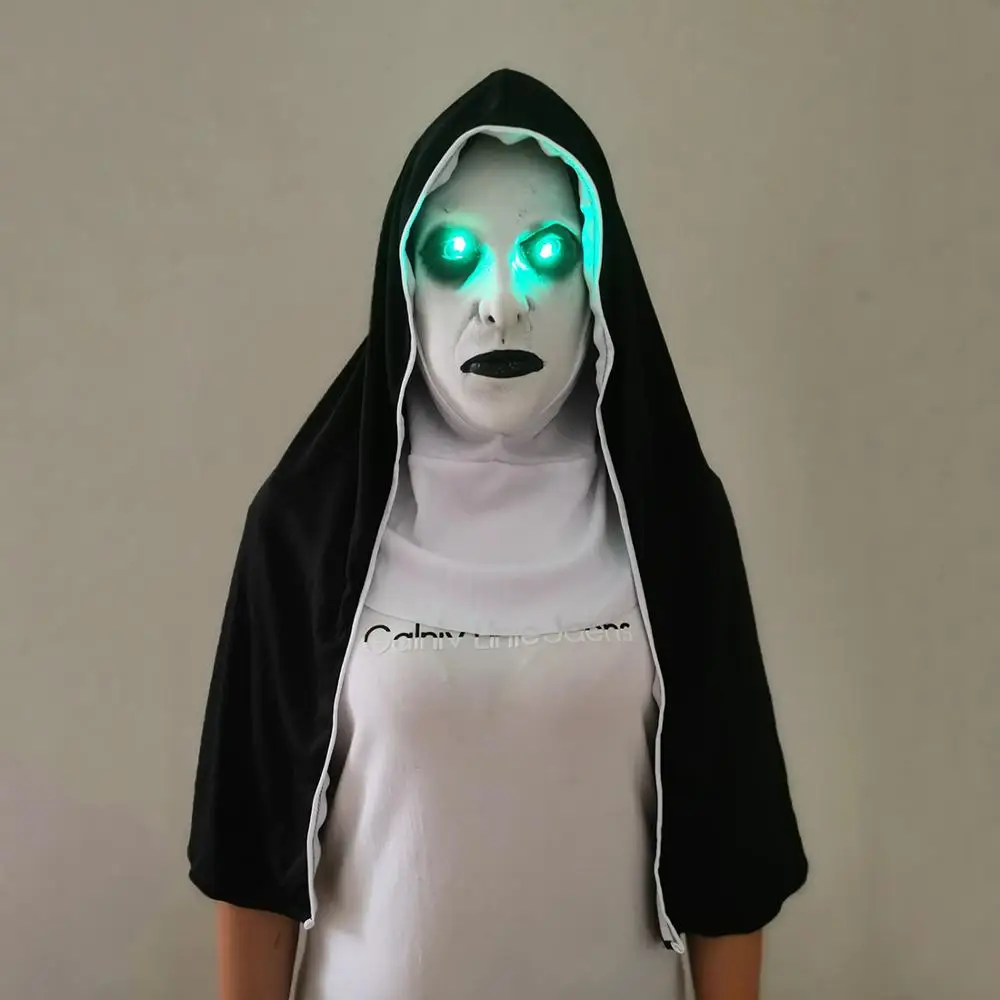 Монахини маска страшная с страшный голос Led светильник Косплэй Valak латексные