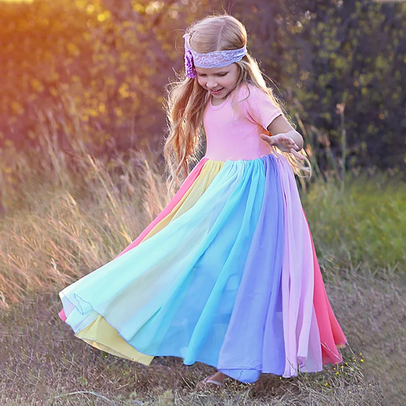 

Fashion Girls Party Dresses European Style Robe Fillette Long Colorful Kids Dresses For Girls Toddler Girl Princess Dresses