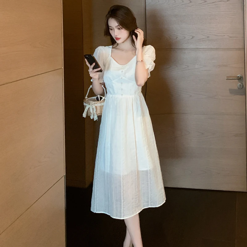 2023 Casual Women White Chiffon Puff Sleeve Beach Midi Dress Summer New Vintage Solid Boho Dress Elegant Bodycon Party Vestidos
2023 Casual Women White Chiffon Puff Sleeve Beach Midi Dress Summer New Vintage Solid Boho Dress Elegant Bodycon Party Vestidos