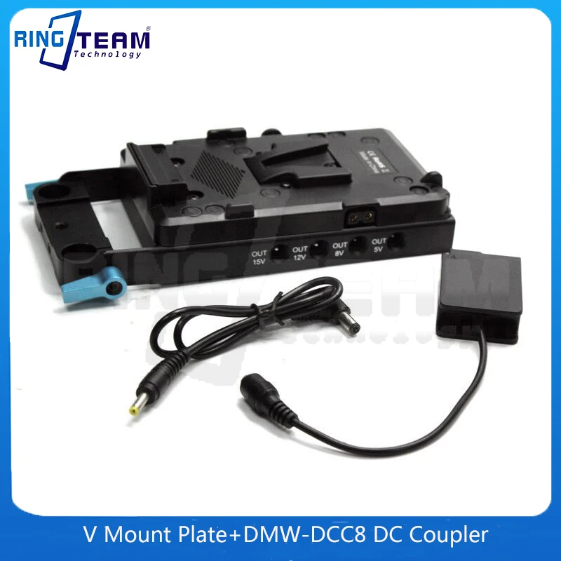 

V Mount Plate+DMW-DCC8 DC Coupler Dummy Battery for Panasonic Lumix DMC G5 G6 G7 GX8 G80 G81 FZ2500 FZ2000 FZ1000 FZ200 FZ300