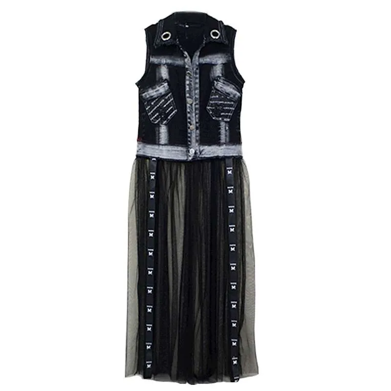 High Street Fashion Design Splice Mesh Denim Vest Women Sleeveless Vests Long Jacket Lapel Slim Fit Single Breasted Waistcoat
High Street Fashion Design Splice Mesh Denim Vest Women Sleeveless Vests Long Jacket Lapel Slim Fit Single Breasted Waistcoat