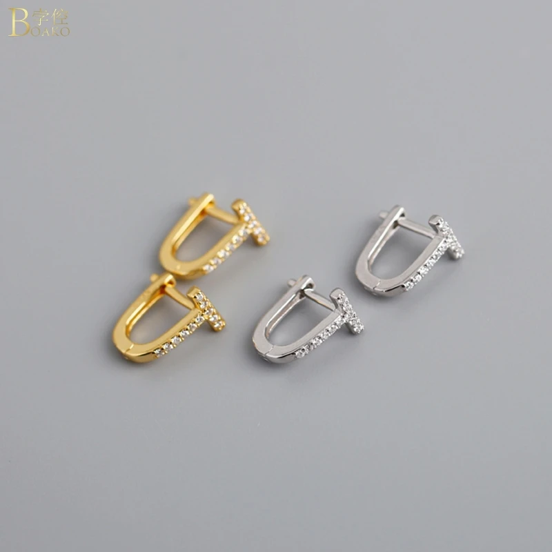 Boako Minimalist Really 925 Sterling Silver T-shaped Earrings Zircon Wild Earrings Jewelry Body For Female Party Gifts Earrings