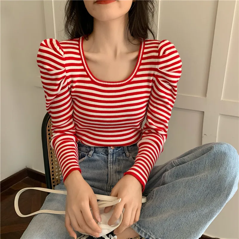 Vintage Square Collar Knitted Sweater Women Spring Fall Puff Long Sleeve Pullovers Girl Solid Stretchy Streetwear Knitwear Tops
Vintage Square Collar Knitted Sweater Women Spring Fall Puff Long Sleeve Pullovers Girl Solid Stretchy Streetwear Knitwear Tops