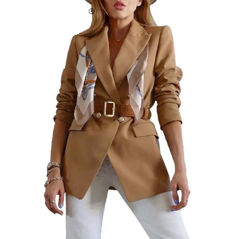 Khaki Long Sleeve Belt Blazer Women Notched Double Breasted Pockets Elegant Women's Jacket 2021 Spring Solid Office Lady Coat
Khaki Long Sleeve Belt Blazer Women Notched Double Breasted Pockets Elegant Women's Jacket 2021 Spring Solid Office Lady Coat