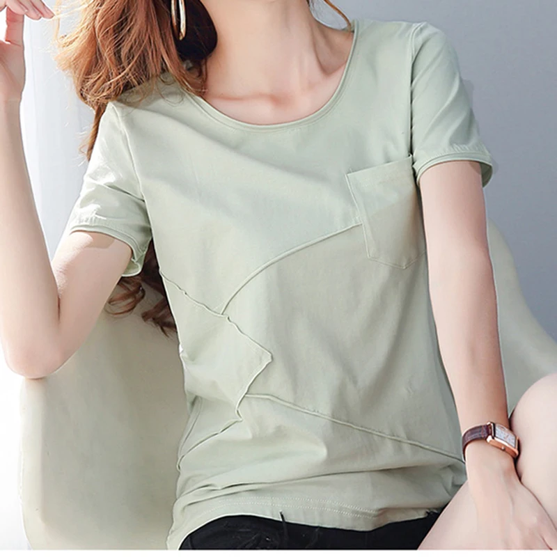 Patchwork Pockets Tops Short Sleeve T shirt Women Tshirt Cotton Korean Style T-shirt Women Clothes Loose Tee Shirt Femme 2021
Patchwork Pockets Tops Short Sleeve T shirt Women Tshirt Cotton Korean Style T-shirt Women Clothes Loose Tee Shirt Femme 2021