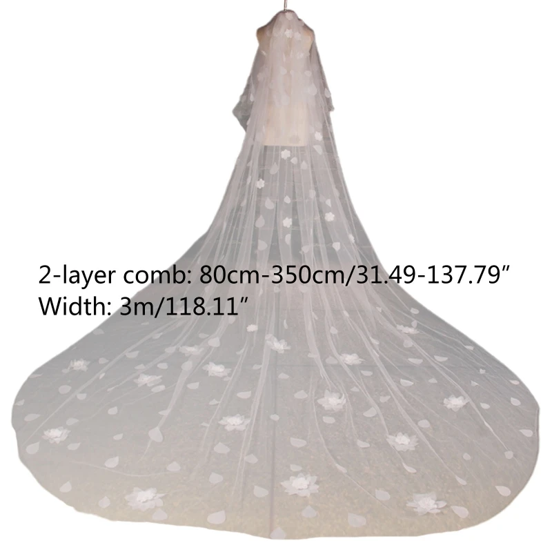 Women 2 Tier Floor Length Long Trailing Cathedral Wedding Veil with Waterdrop Floral Appliques Romantic Bridal Headpiece
Women 2 Tier Floor Length Long Trailing Cathedral Wedding Veil with Waterdrop Floral Appliques Romantic Bridal Headpiece