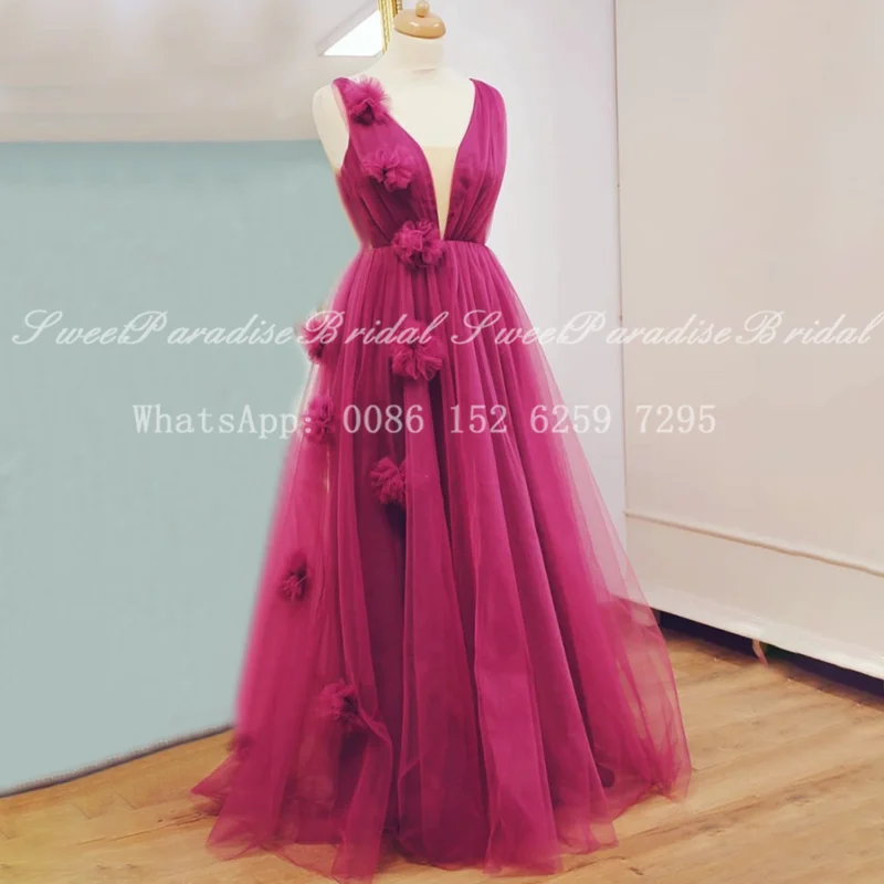 

Потрясающие вечерние платья из фатина пурпурного цвета с цветами ручной работы 2021 длинное ТРАПЕЦИЕВИДНОЕ официальное платье макси вечерне...