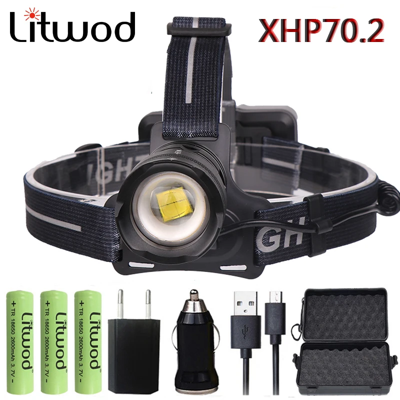 Фото Светодиодный налобный фонарь Litwod Z40 2808 Xlamp xhp70.2 50000lm оригинальный высокомощный