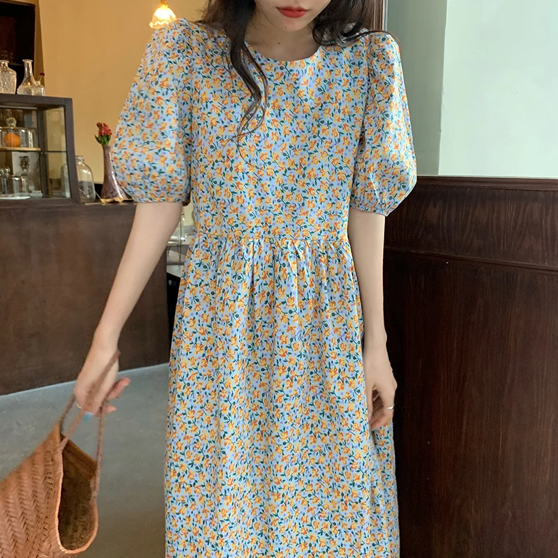 Summer Women Floral Dress Loose Puff Sleeve Vintage Dress Korean Clothing Female Vestidos
Summer Women Floral Dress Loose Puff Sleeve Vintage Dress Korean Clothing Female Vestidos