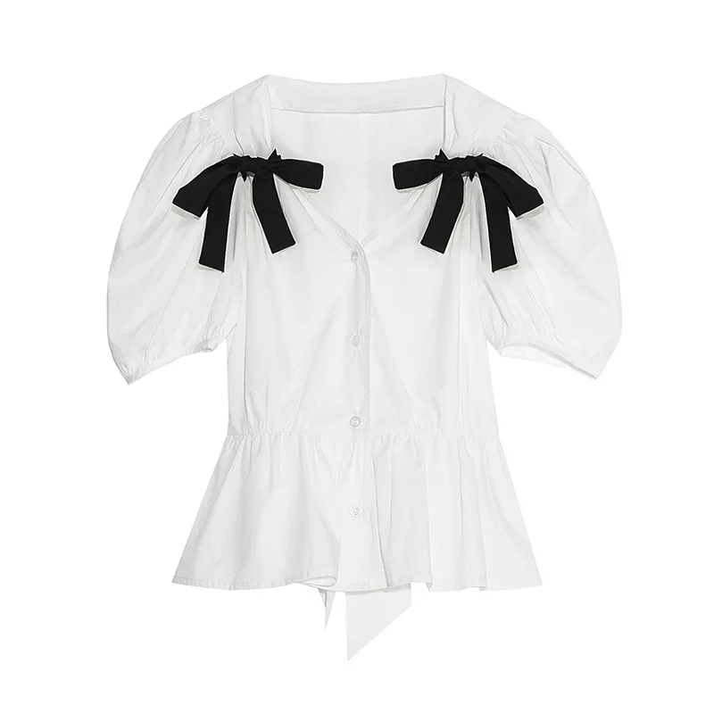 Fanluo 2021 summer new bow French V-neck bubble sleeve shirt women's design sense niche short sleeve top
Fanluo 2021 summer new bow French V-neck bubble sleeve shirt women's design sense niche short sleeve top