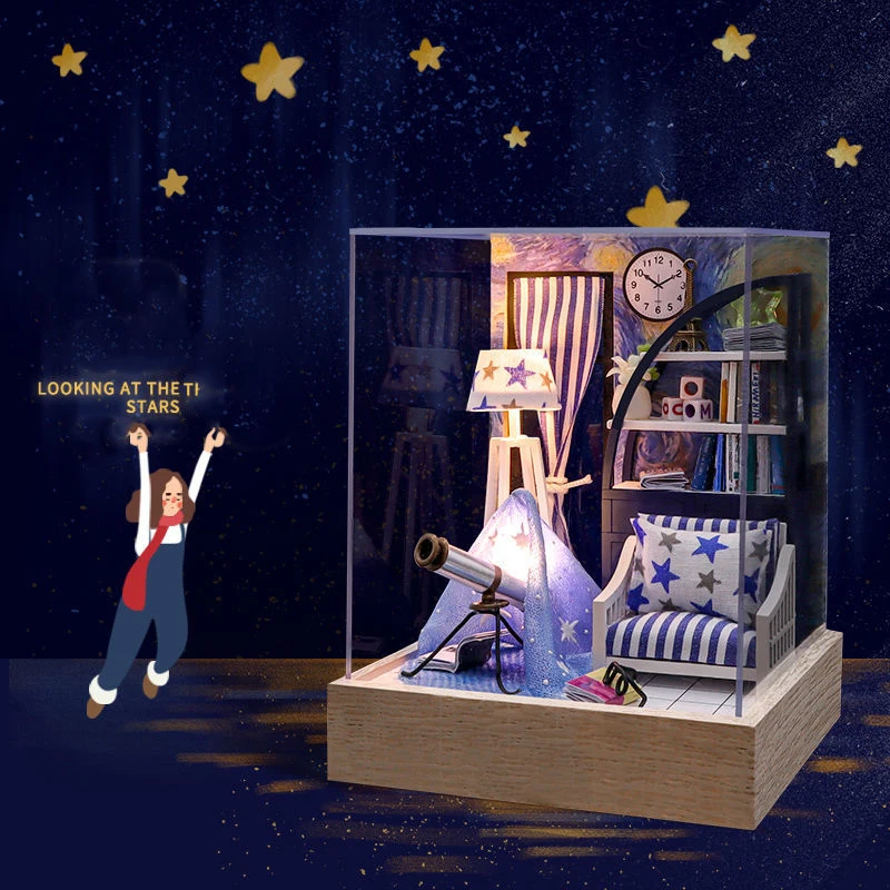 DIY Wooden Doll House Kit Starry Room Miniature with Furniture Light Dollhouse Roombox Assembled Toys for Children Girls Gifts
DIY Wooden Doll House Kit Starry Room Miniature with Furniture Light Dollhouse Roombox Assembled Toys for Children Girls Gifts