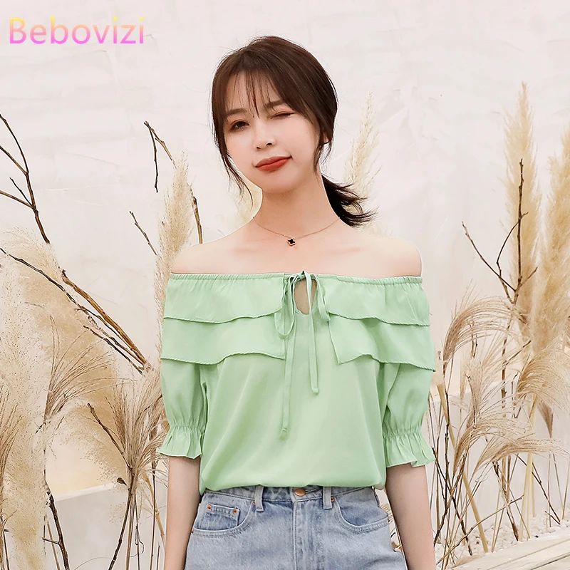 S-XXL 2021 New Fashion Asia Korea Chiffon Green Off Shoulder Short Sleeve Blouse for Women Summer Casual Office Lady Top Clothes
S-XXL 2021 New Fashion Asia Korea Chiffon Green Off Shoulder Short Sleeve Blouse for Women Summer Casual Office Lady Top Clothes