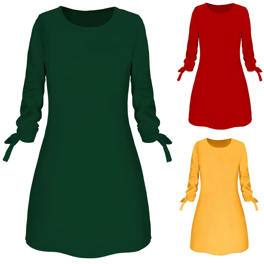 2020 woman dress Travel Office Casual Women Bow 3/4 Sleeve O-Neck Loose Mini Dress dress women vestido de mujer vestido de mujer 
2020 woman dress Travel Office Casual Women Bow 3/4 Sleeve O-Neck Loose Mini Dress dress women vestido de mujer vestido de mujer