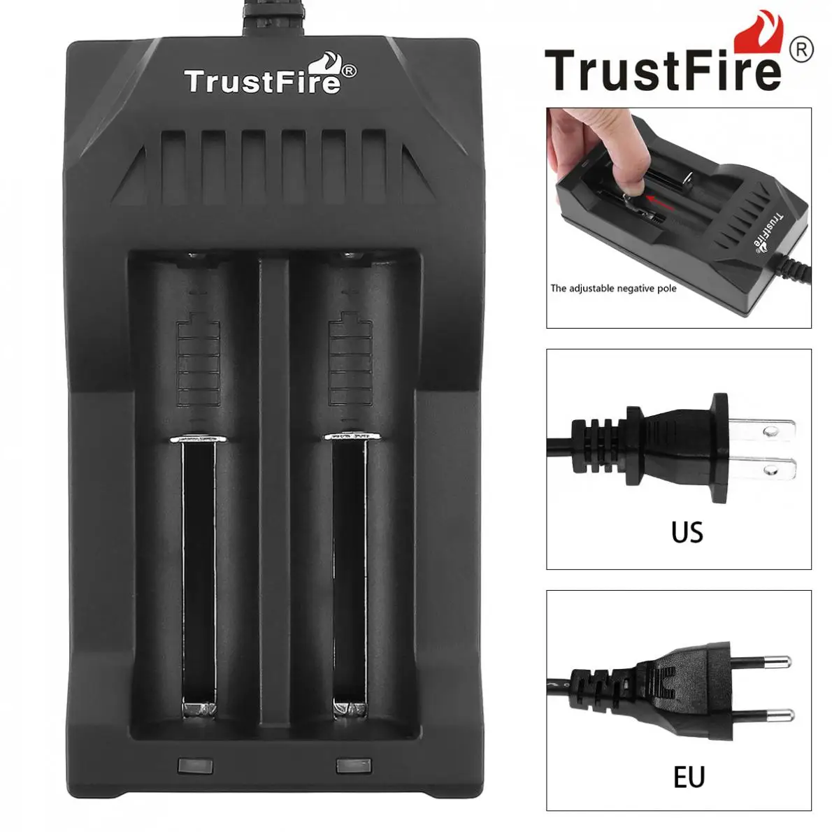 

Trustfire TR-017 3.7V 2 Slots Rechargeable Battery Smart Charger for 10440 14500 16340 17670 18350 18500 18650 Lithium Battery