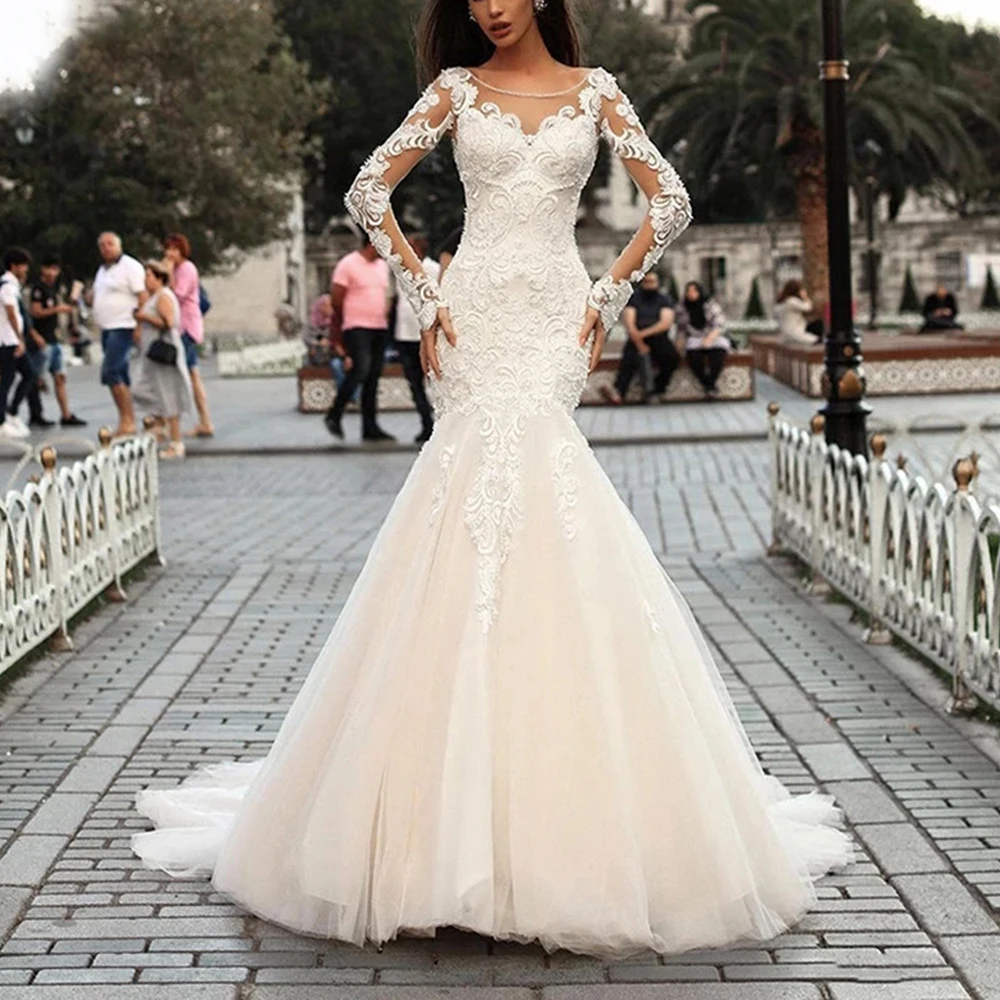 Country Ivory Scoop Neck Long Sleeves Crystals Beaded Marriage Open Back Bridal Gown Appliques Mermaid Boho Wedding Dress 2021
Country Ivory Scoop Neck Long Sleeves Crystals Beaded Marriage Open Back Bridal Gown Appliques Mermaid Boho Wedding Dress 2021