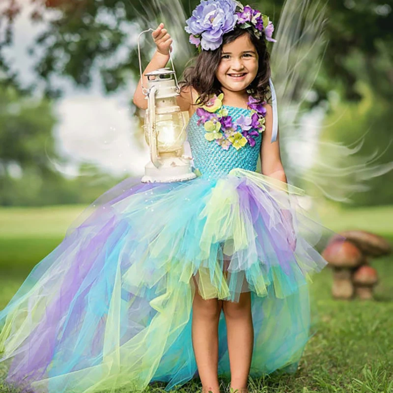 

Peacock Fairy Kids Girls Tutu Dress Water Fairy Dress Teal Turquoise Purple Birthday Festival Children Kids Dress