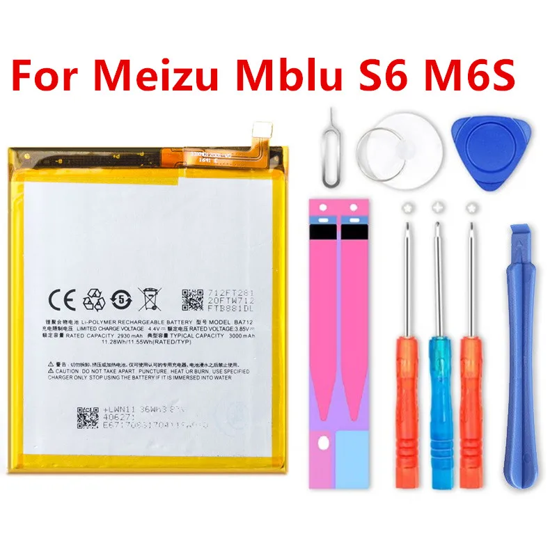 Original Battery For Meizu Mblu S6 M6S Meilan S6 M712H/Q/M/C BA712 3000mAh Replacement Li-ion Polymer Phone Battery Repair Parts
Original Battery For Meizu Mblu S6 M6S Meilan S6 M712H/Q/M/C BA712 3000mAh Replacement Li-ion Polymer Phone Battery Repair Parts