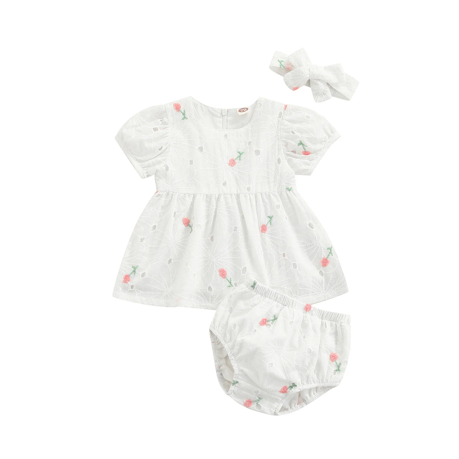 Lovely Infant Short Sleeve Round Neck Dress Briefs Bow Headband Casual Set Flower Embroidery Cotton Summer Clothing
Lovely Infant Short Sleeve Round Neck Dress Briefs Bow Headband Casual Set Flower Embroidery Cotton Summer Clothing