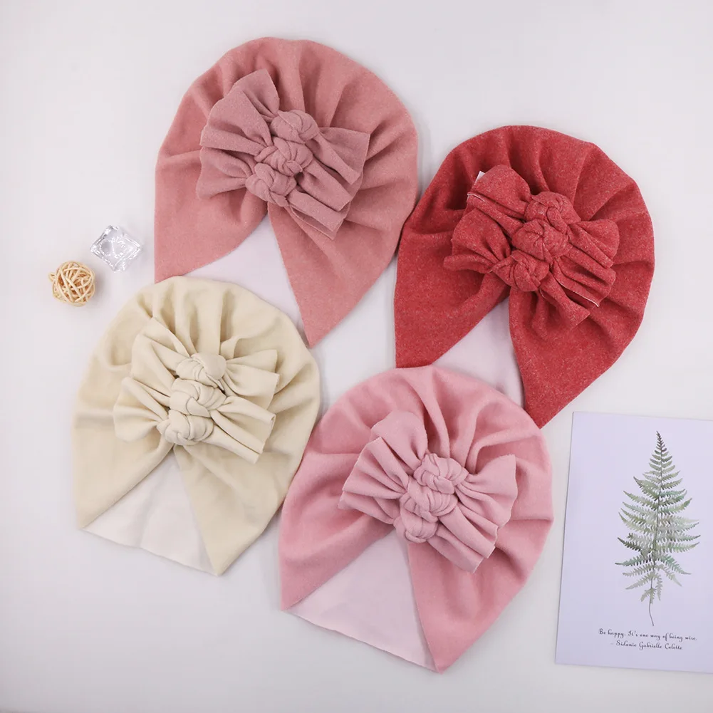 

Faux Cashmere Bows Baby Hat Warm Autumn Winter Beanies Solid Bowknot Bonnet Infant Accessories New Turban Headwraps Caps