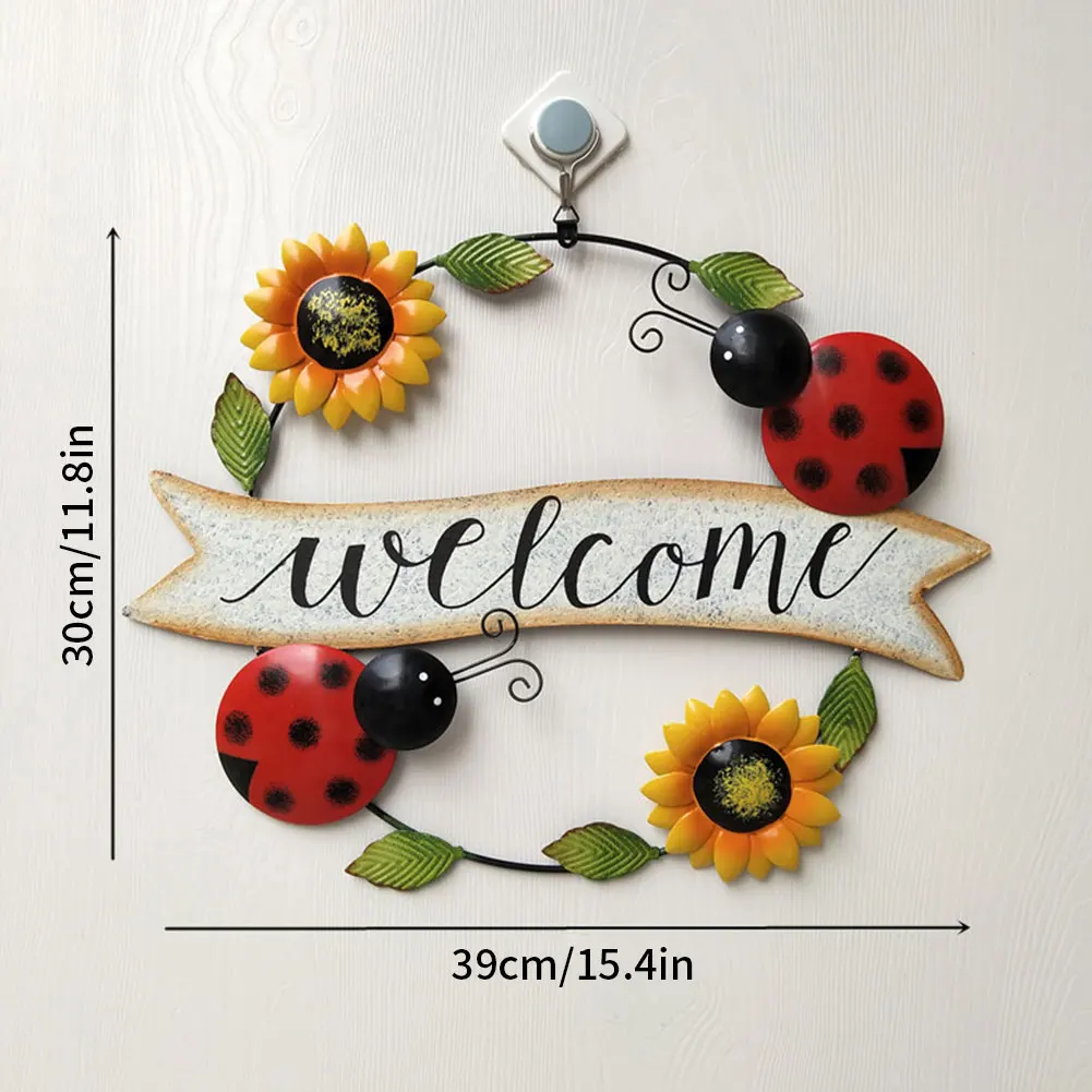 Welcome Wreath Sign Retro Iron Hanging Round Sunflower Beetle Wall Art Hanging Vertical Sign Home Office Garden Yard Decoration
Welcome Wreath Sign Retro Iron Hanging Round Sunflower Beetle Wall Art Hanging Vertical Sign Home Office Garden Yard Decoration