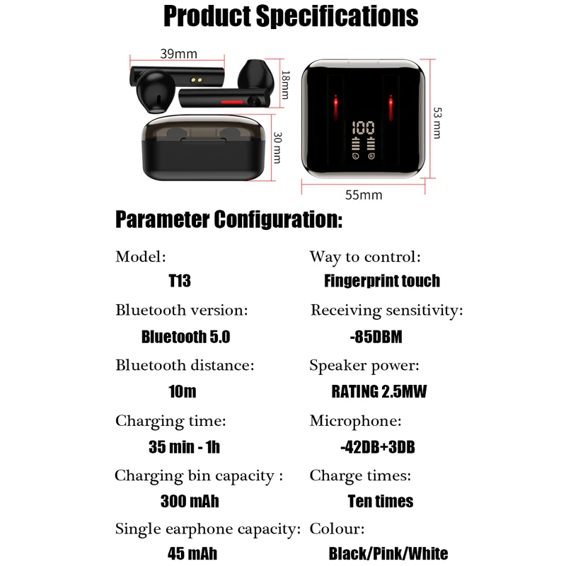 New Bluetooth Earphones T13 Wireless Headphones LED TWS with Microphone Earphones Noise Cancel Headsets Earbuds
New Bluetooth Earphones T13 Wireless Headphones LED TWS with Microphone Earphones Noise Cancel Headsets Earbuds