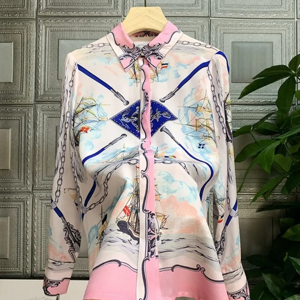 Sailing printed silk women's long sleeve shirt fashion socialite temperament tide 2021 summer new style
Sailing printed silk women's long sleeve shirt fashion socialite temperament tide 2021 summer new style