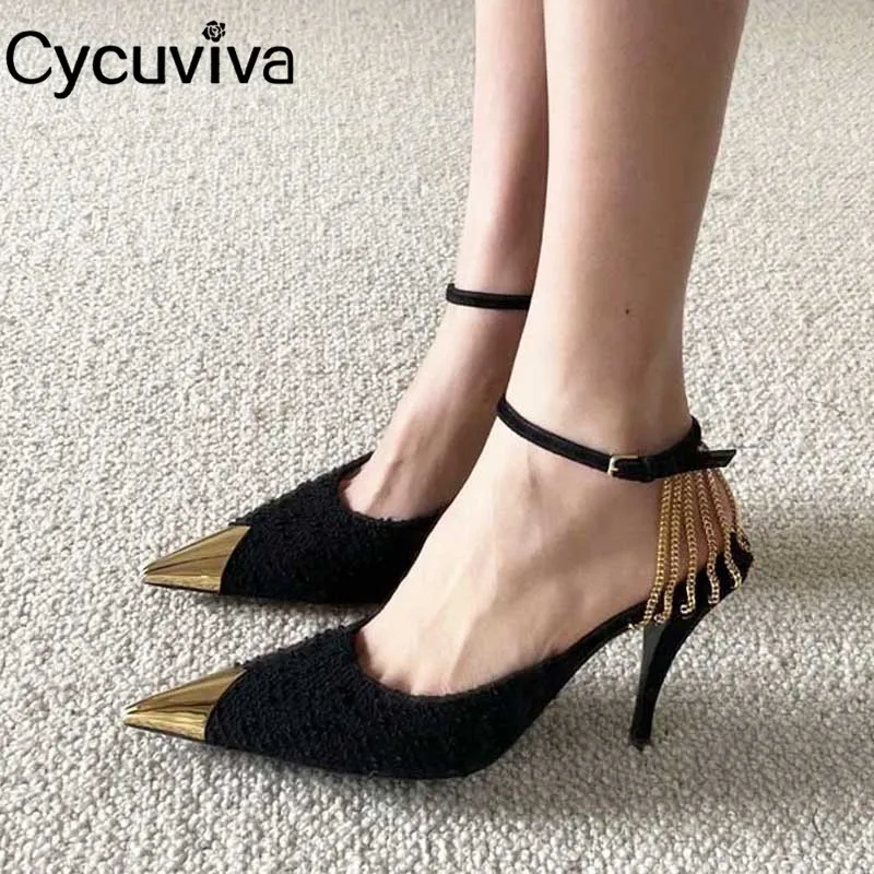 Sexy Point Toe Stilettos Women Sandals Metal Chain Decor Ankle Strap Party Shoes High Heel Pumps Slingback Women Sandalias Mujer
Sexy Point Toe Stilettos Women Sandals Metal Chain Decor Ankle Strap Party Shoes High Heel Pumps Slingback Women Sandalias Mujer
