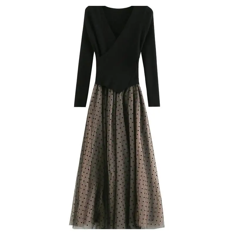 Women 2020 Spring Autumn Long Sleeve Patchwork Knitted Dress Female Pleated Polka Dots A-Line Dress Elegant Party Vestidos T340
Women 2020 Spring Autumn Long Sleeve Patchwork Knitted Dress Female Pleated Polka Dots A-Line Dress Elegant Party Vestidos T340