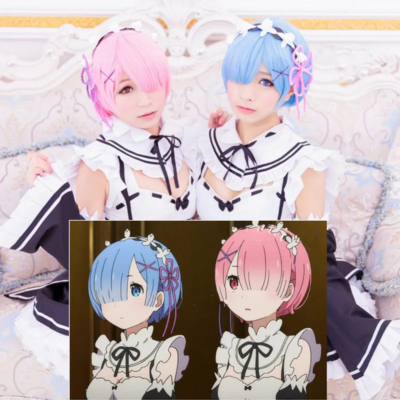 Фото Rem Ram косплей парик Re:Zero пусковая жизнь в другом мире головы костюма аксессуары