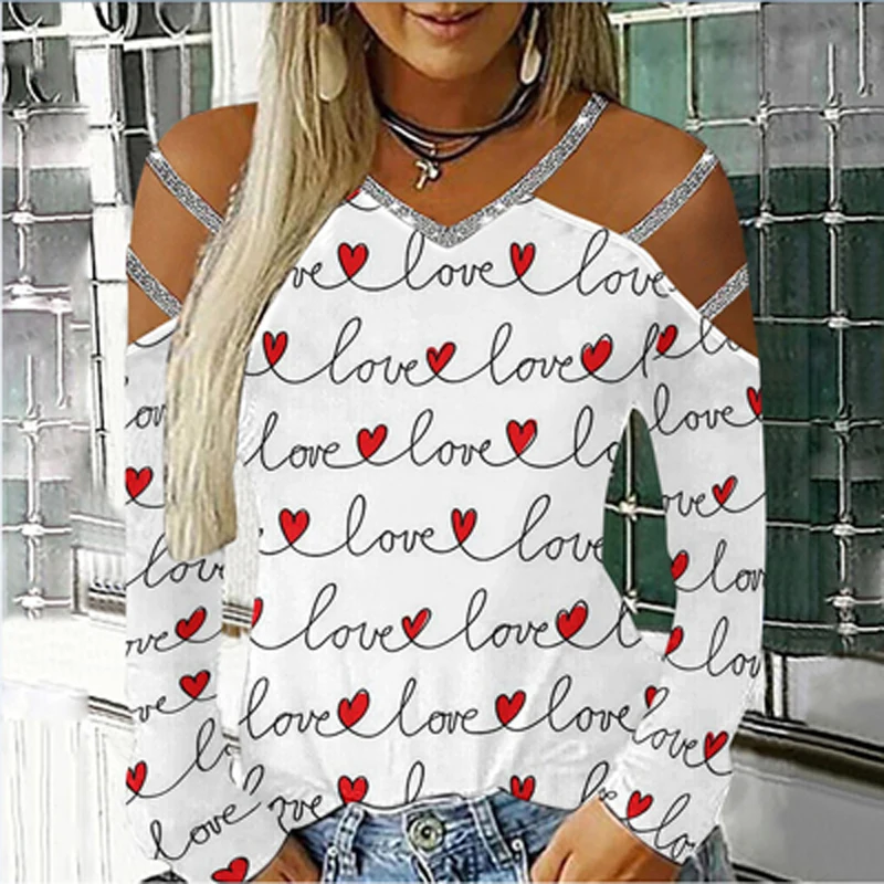 Sexy V Neck Off Shoulder Lady Blouse Women Elegant Heart Print Shirt Pullover Fashion Casual Sequin Strap Long Sleeve Tops Blusa
Sexy V Neck Off Shoulder Lady Blouse Women Elegant Heart Print Shirt Pullover Fashion Casual Sequin Strap Long Sleeve Tops Blusa