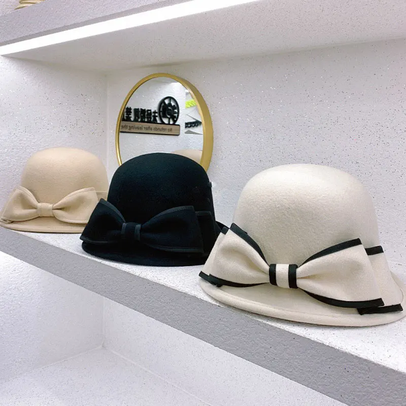 New 100% Wool Elegant Fedora Hat For Women Winter Wide Brim Top Hat Fashion Bowknot Wedding Church Basin Hat White Black Hat
New 100% Wool Elegant Fedora Hat For Women Winter Wide Brim Top Hat Fashion Bowknot Wedding Church Basin Hat White Black Hat
