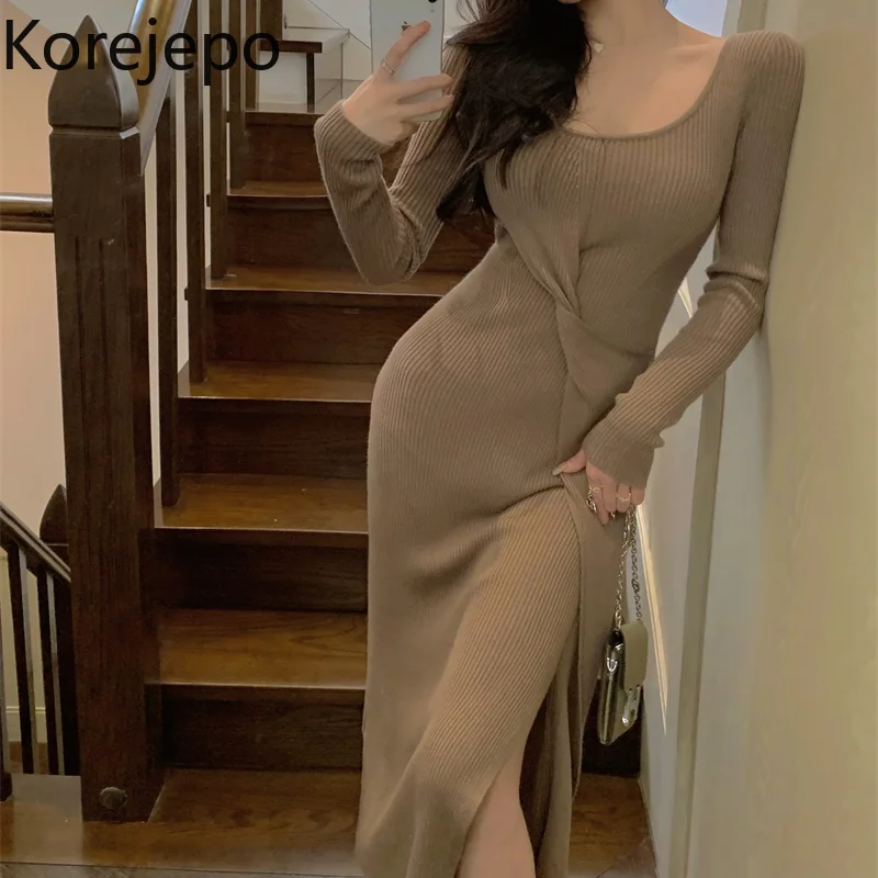 Korejepo Knitted Dress Women's Autumn Winter 2021 New U-neck Long High Waist Temperament Tight Sexy Elegant Bottomed Dresses
Korejepo Knitted Dress Women's Autumn Winter 2021 New U-neck Long High Waist Temperament Tight Sexy Elegant Bottomed Dresses