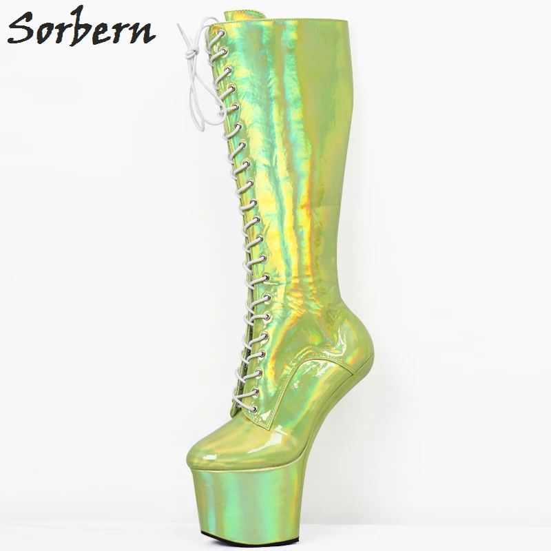 Sorben Holo/Сапоги до колена на платформе светильник в форме копыта женская обувь