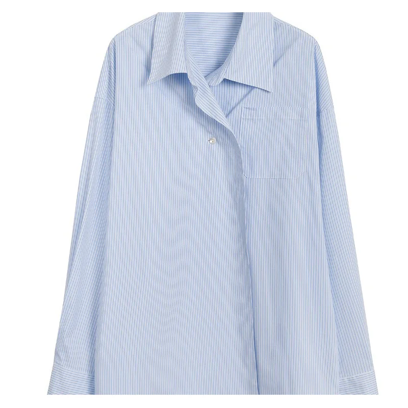 Light Blue Stripe Single Button Loose Women Shirt Basic Casual Simple Drop Shoulder Long Sleeve Ladies Shirts Spring Fashion New
Light Blue Stripe Single Button Loose Women Shirt Basic Casual Simple Drop Shoulder Long Sleeve Ladies Shirts Spring Fashion New