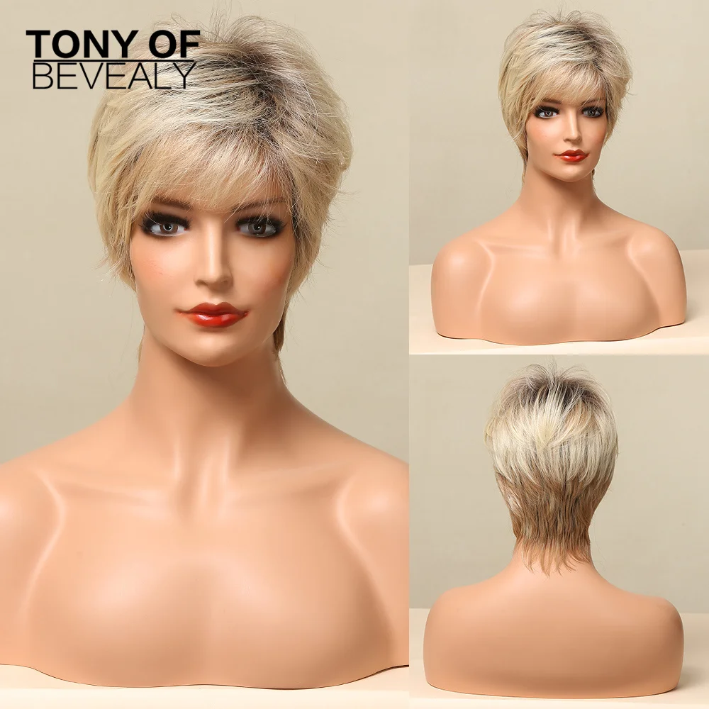 Парики женские синтетические с короткими темными корнями, термостойкие с челкой, блонд, с эффектом омбре, для повседневного ношения
Парики женские синтетические с короткими темными корнями, термостойкие с челкой, блонд, с эффектом омбре, для повседневного ношения