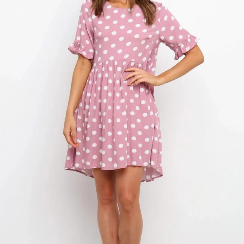 LXAE Women Short Ruffle Sleeve Swing Mini Dress Polka Dot Printing Summer Sundress
LXAE Women Short Ruffle Sleeve Swing Mini Dress Polka Dot Printing Summer Sundress