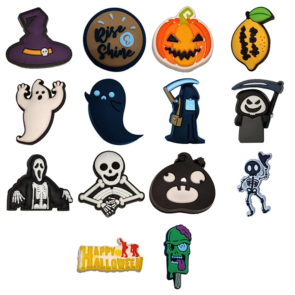 1PCS PVC Cartoon Shoe Charms Wizard Hat Rise Shine Pumpkin Lemon Ghost Death Skeleton Happy Halloween Croc Charms Decoration
1PCS PVC Cartoon Shoe Charms Wizard Hat Rise Shine Pumpkin Lemon Ghost Death Skeleton Happy Halloween Croc Charms Decoration