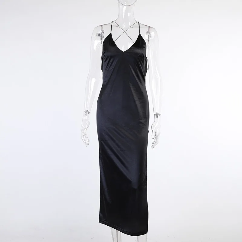 Sexy Black Satin Open Back High Split Maxi Dress Summer Clothes for Women Party Bridesmaid Evening Dresses
Sexy Black Satin Open Back High Split Maxi Dress Summer Clothes for Women Party Bridesmaid Evening Dresses